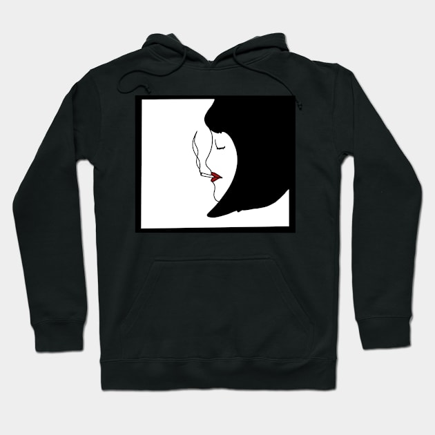 Minimalist Smoking Lady Line Art (black) Hoodie by jocela.png